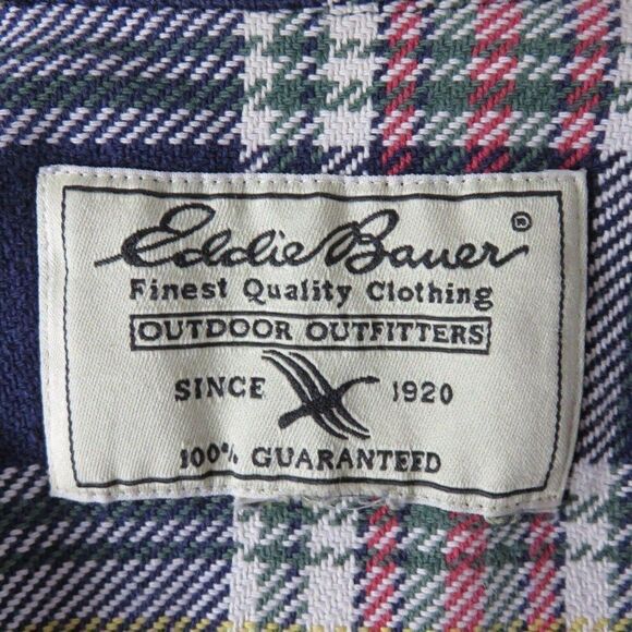 Vintage Eddie Bauer M Heavy Twill Red Blue Green Plaid Button Front Shirt - Picture 10 of 11